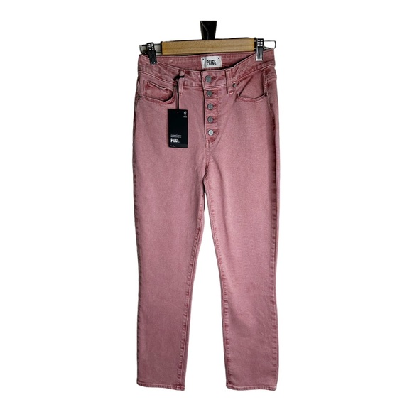 Paige Jeans Cindy High Rise Straight Ankle Exposed Button Fly Soft Rose Size 27 - Picture 1 of 10